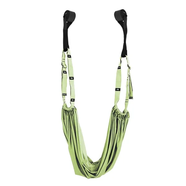 A green hammock hanging from two black handles.