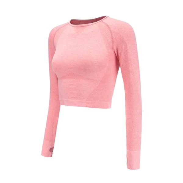 A pink long sleeve top with a small breast.