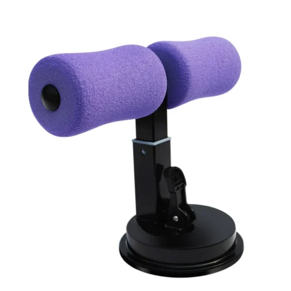 A purple foam roller sitting on top of a black stand.